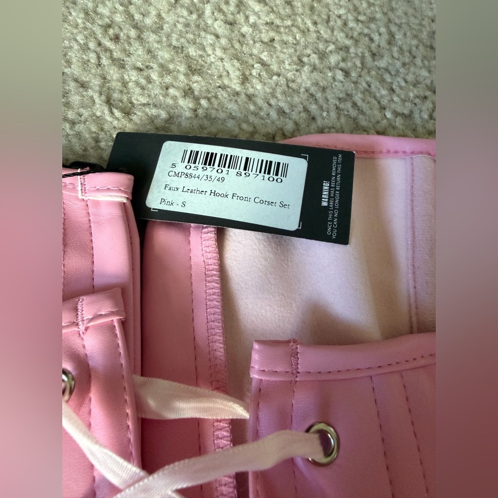 Pink Faux Leather Hook Front Corset Set - Picture 9 of 9